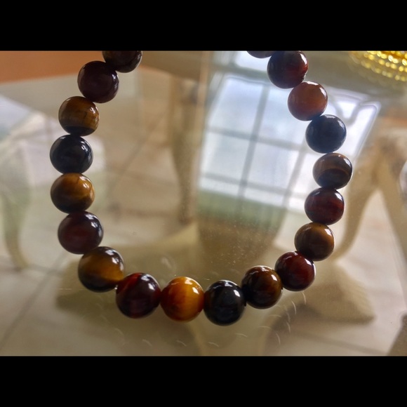 NEW TIGER’S EYE NATURAL BEADED BRACELET UNISEX - Picture 4 of 4
